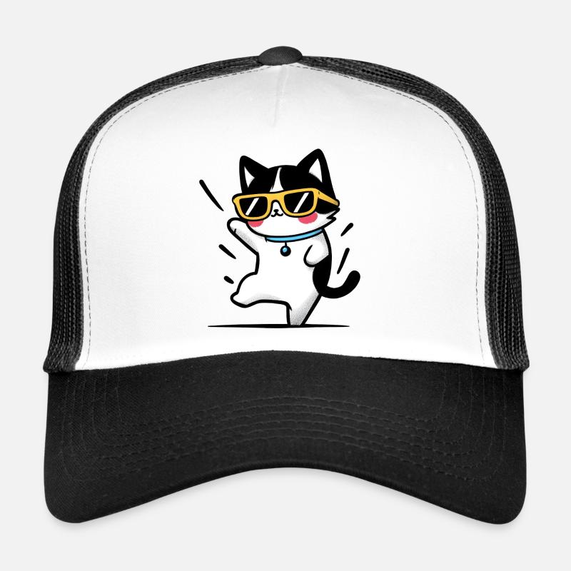 Chat cool aux lunettes jaunes Casquette trucker 