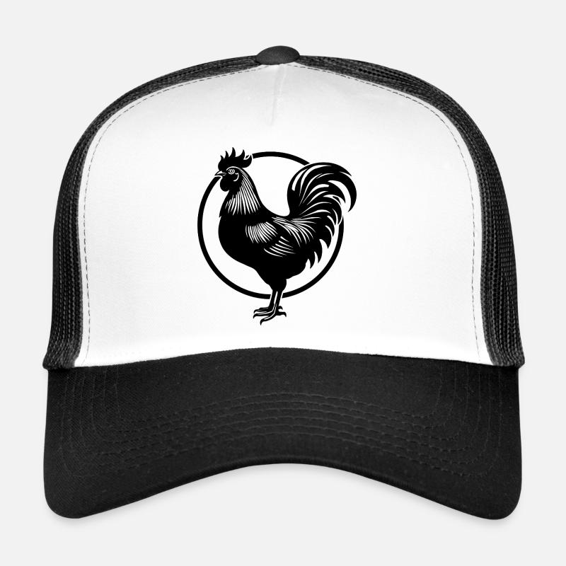 Hahn Emblem – Stolzes Farmtier - Trucker Cap - Weiß/Schwarz