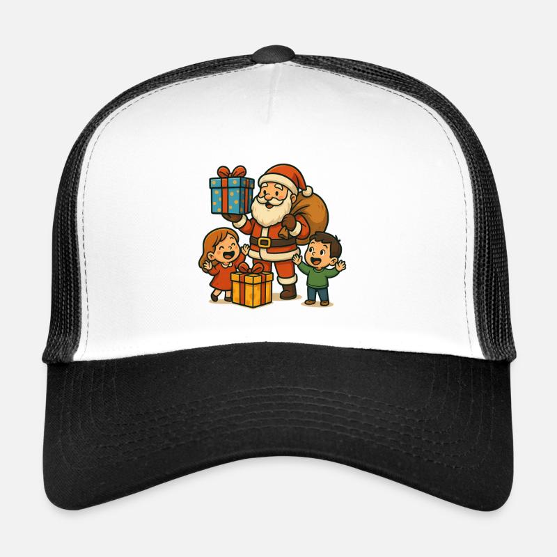 Festlicher Weihnachtsmann mit Kindern Print - Trucker Cap - Weiß/Schwarz