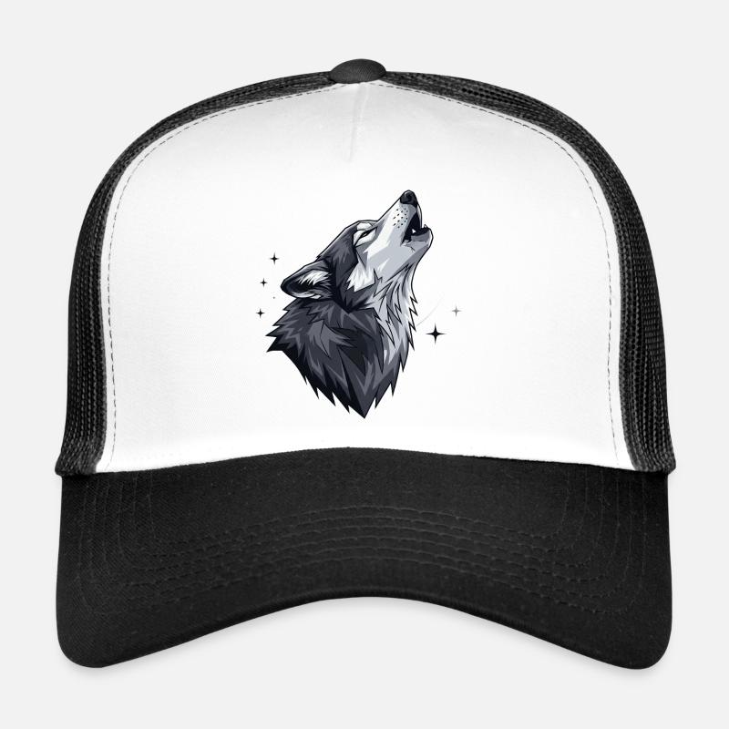 Majestätischer Wolf im Sternenhimmel - Trucker Cap - Weiß/Schwarz