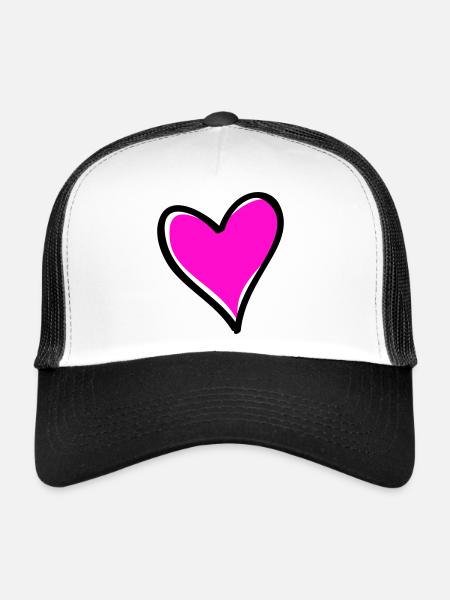 Bright Pink Heart Motif - Trucker Cap - white/black - Front