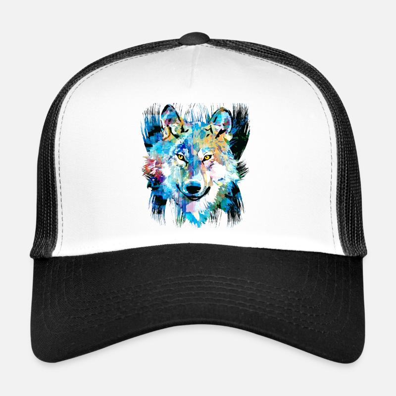 Colored Wolf Portrait - I Love Wolves - Lupus - Trucker Cap - white/black