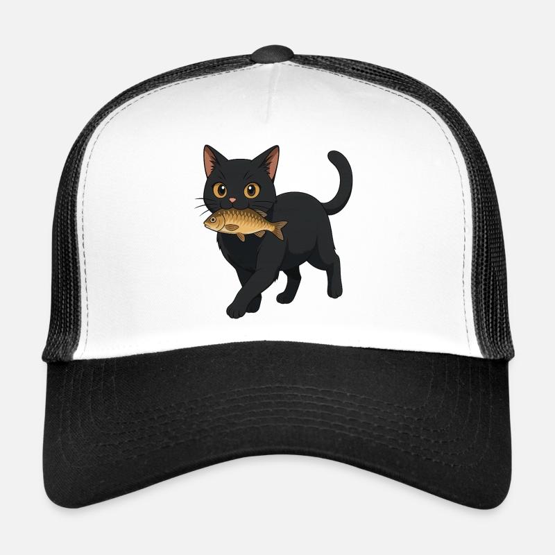 Katze mit Fisch Illustrationsdesign Trucker Cap