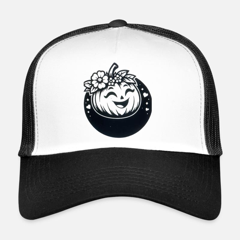 friendly pumpkin with flowers - Trucker Cap - white/black