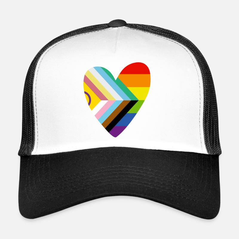 🌈 Herz – Progress Pride & Disability Flag - Trucker Cap - Weiß/Schwarz
