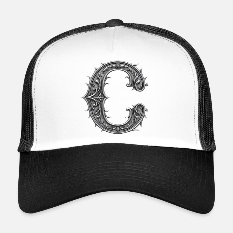 der Buchstabe C Silber Metallic Ornament - Trucker Cap - Weiß/Schwarz
