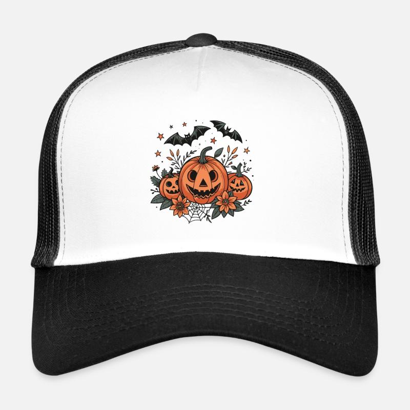 Orange Pumpkins on Fall Flowers Trucker Cap