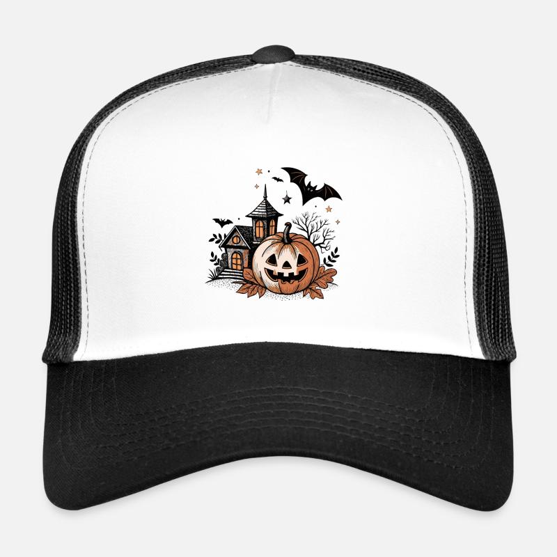 Pumpkin Jack Lantern Haunted Night Trucker Cap