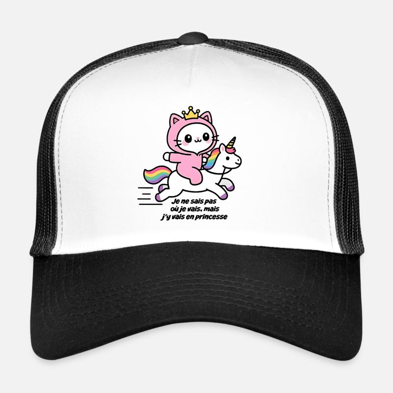 Rosa Katze auf Regenbogen-Einhorn Trucker Cap