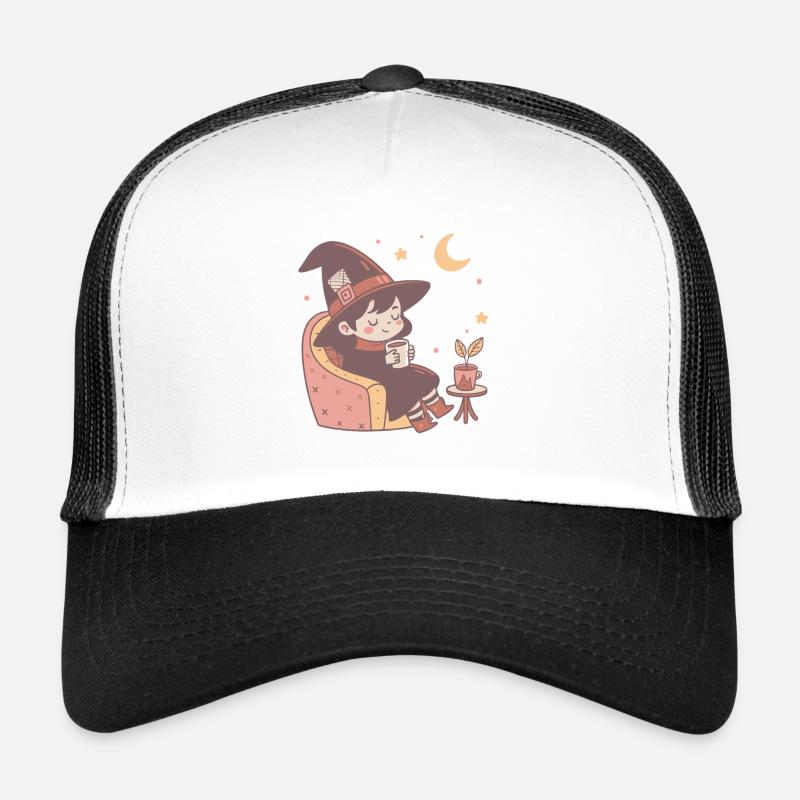 Mignone Petite Sorcière cosy buvant son thé Casquette trucker 