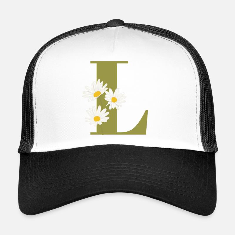 Buchstabe l Grüne Gänseblümchen - Trucker Cap - Weiß/Schwarz