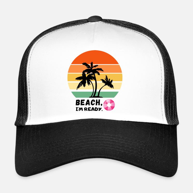 Palm trees over sunset on the beach - holidays Trucker Cap