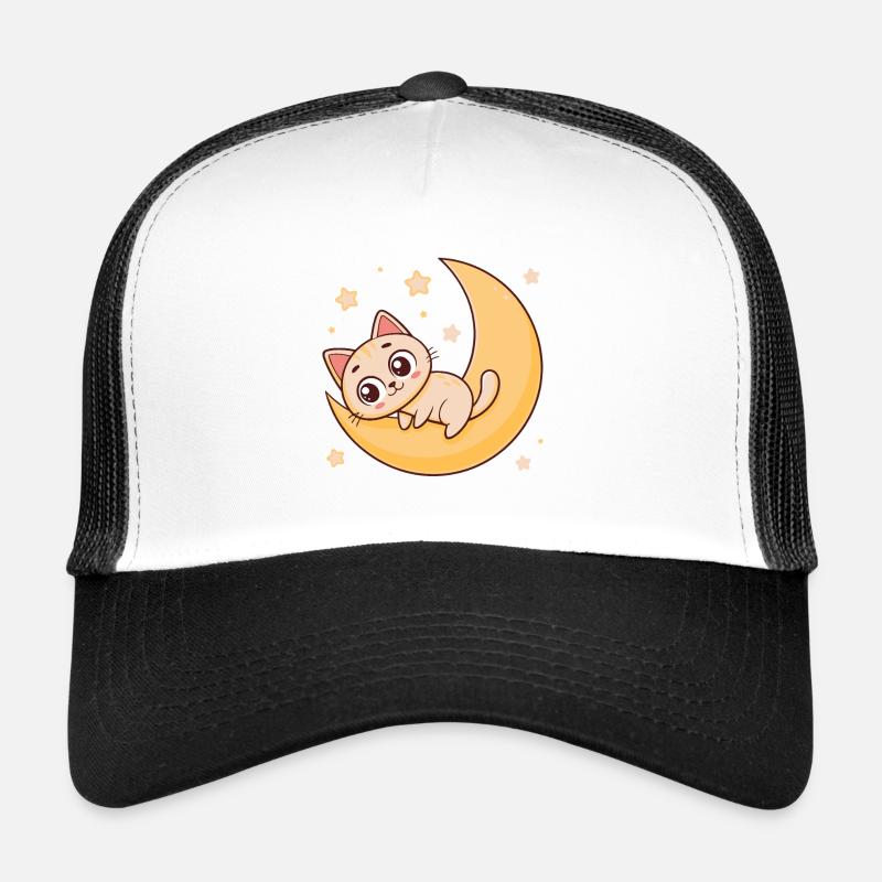 Chaton sur croissant lunaire Casquette trucker 