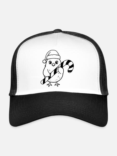 Oiseau de Noël mignon avec illustration de canne d’orge d’orge - Casquette trucker  - blanc/noir - Devant
