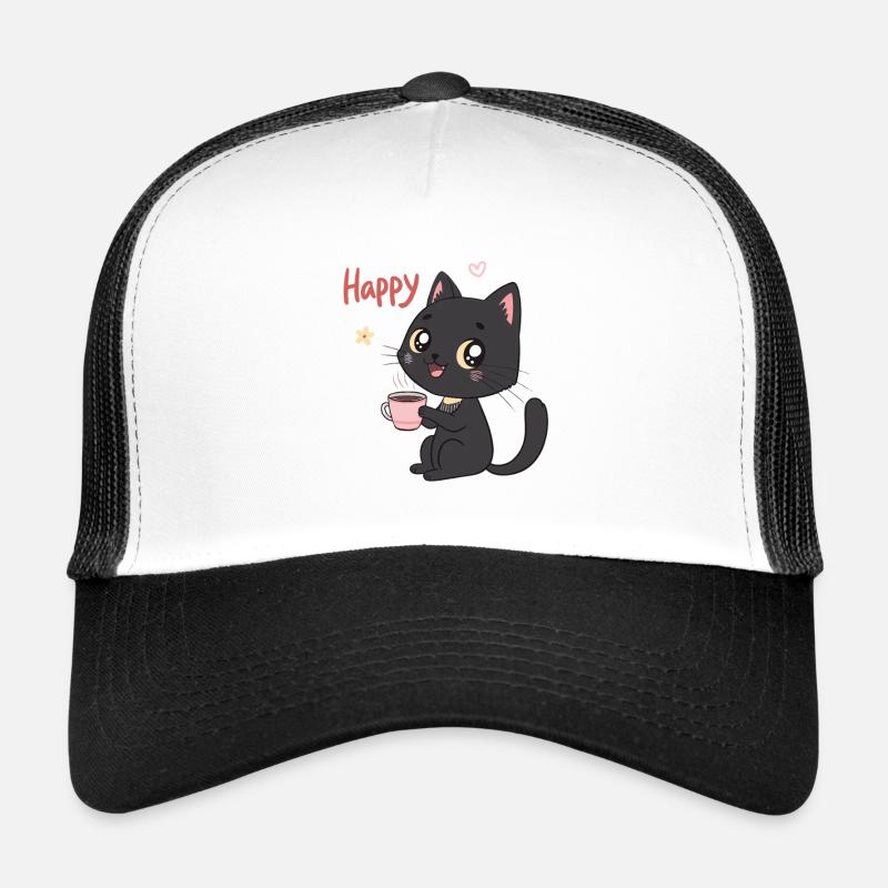Chat Noir Souriant Café Doux Casquette trucker 