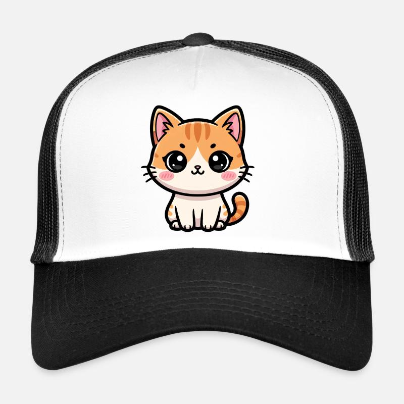 Chibi Tabby Kitten Tee Art - Trucker Cap - white/black