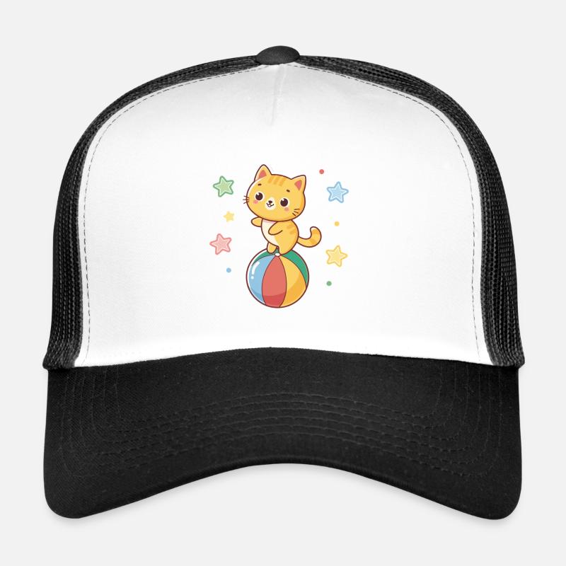 Chaton Mignon acrobate sur balle arcenciel Casquette trucker 