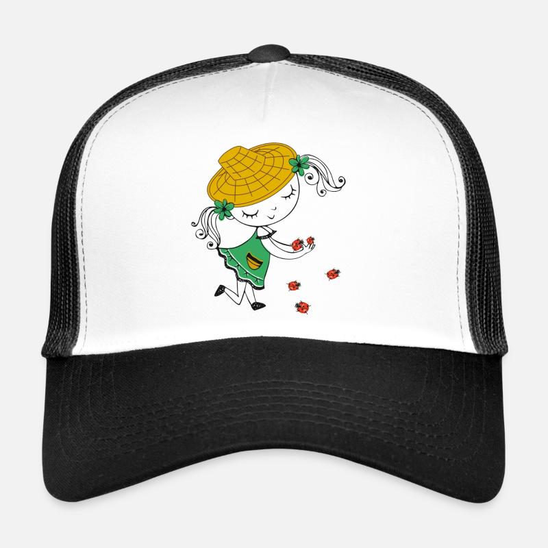 Mädchen mit Strohhut und Marienkäfer Trucker Cap