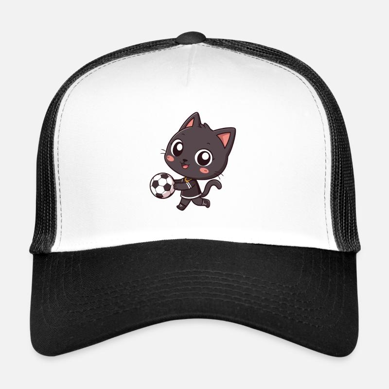 Sportliche schwarze Katze mit Ball Trucker Cap
