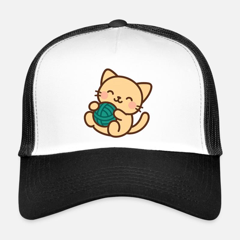 Kuscheliges Kätzchen und blauer Ball Trucker Cap