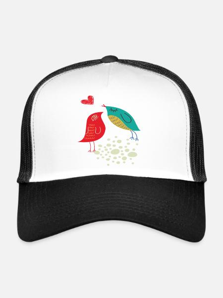 Oiseaux amoureux - Casquette trucker  - blanc/noir - Devant