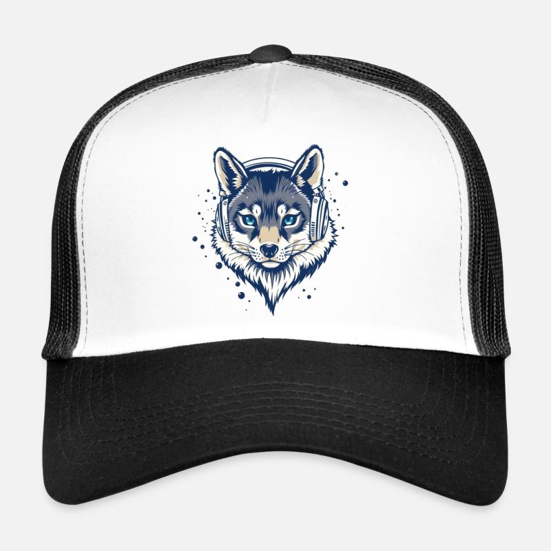 cooler Fuchs mit Kopfhörern Trucker Cap