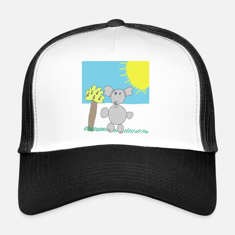 Whimsical Elephant Under a Bright Sun - Trucker Cap - white/black