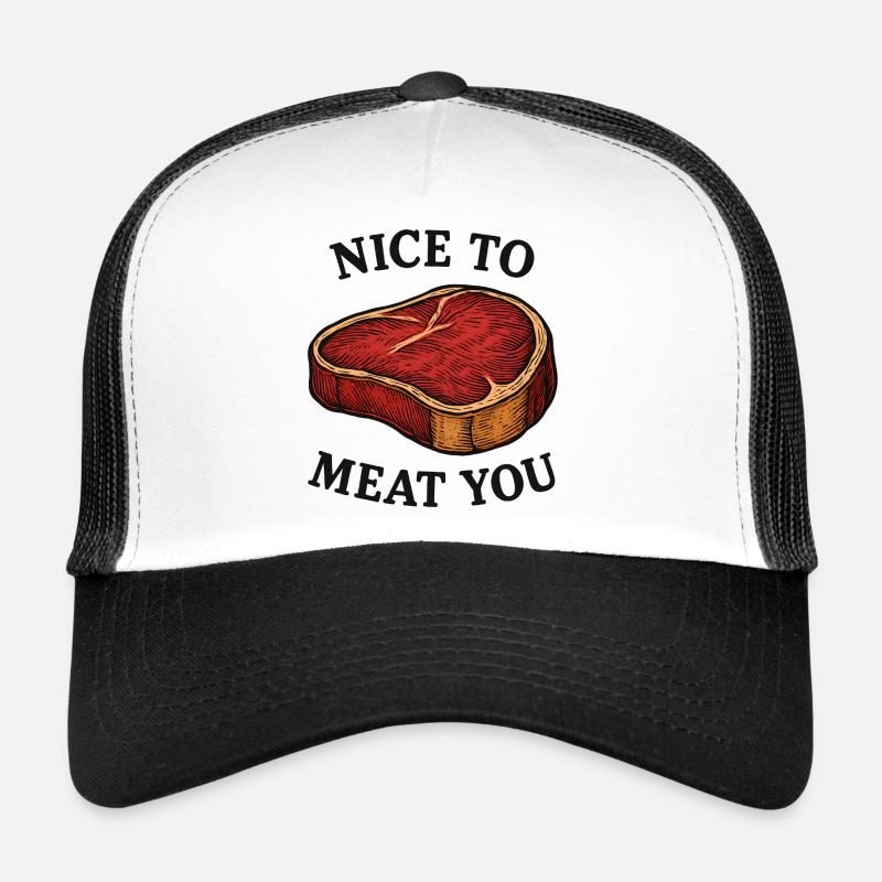 Ravi de vous rencontrer Jeu de mots sur le steak Casquette trucker 