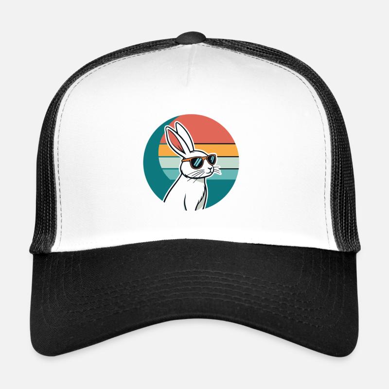 Lapin rétro au soleil - Casquette trucker  - blanc/noir