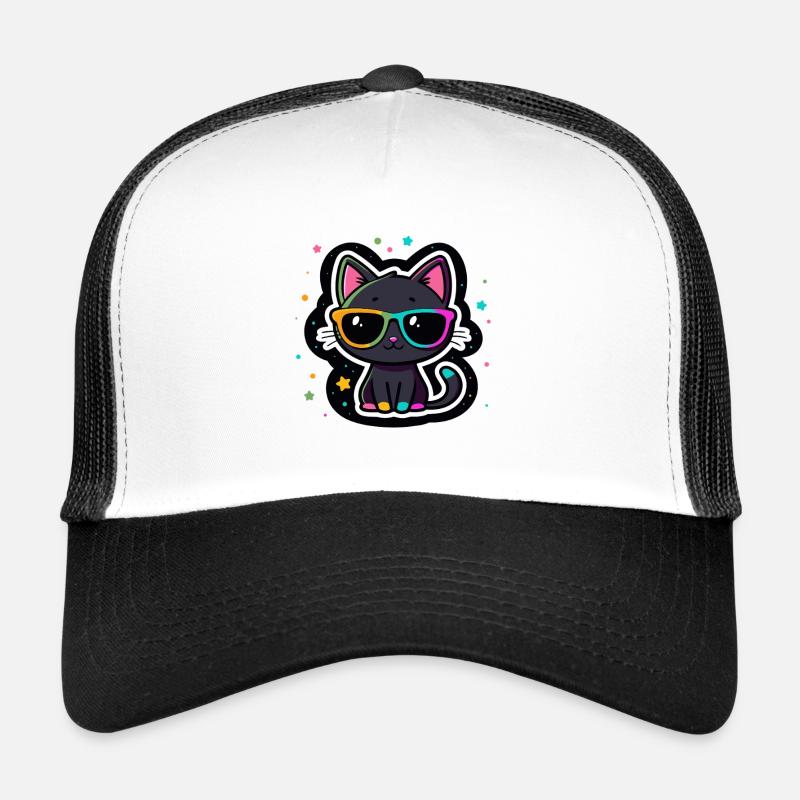 Chat noir lunettes arc-en-ciel Casquette trucker 