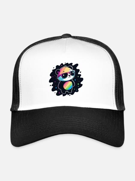 Panda arc-en-ciel galaxie lunettes cool - Casquette trucker  - blanc/noir - Devant