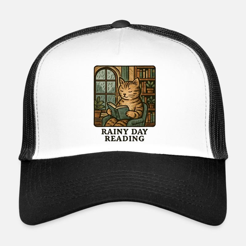Rain cat reading - Trucker Cap - white/black