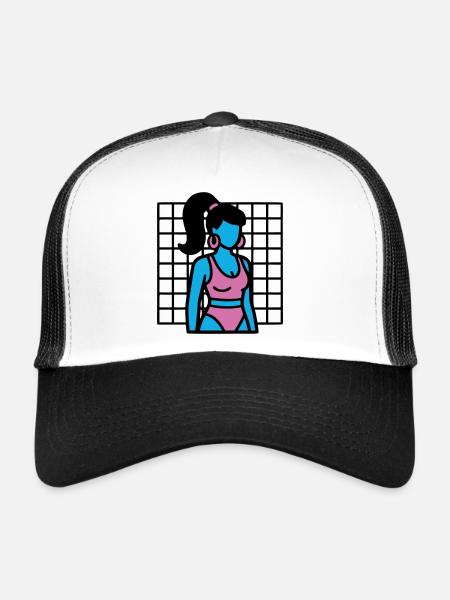Fitness Girl Vaporwave des années 90 - Casquette trucker  - blanc/noir - Devant