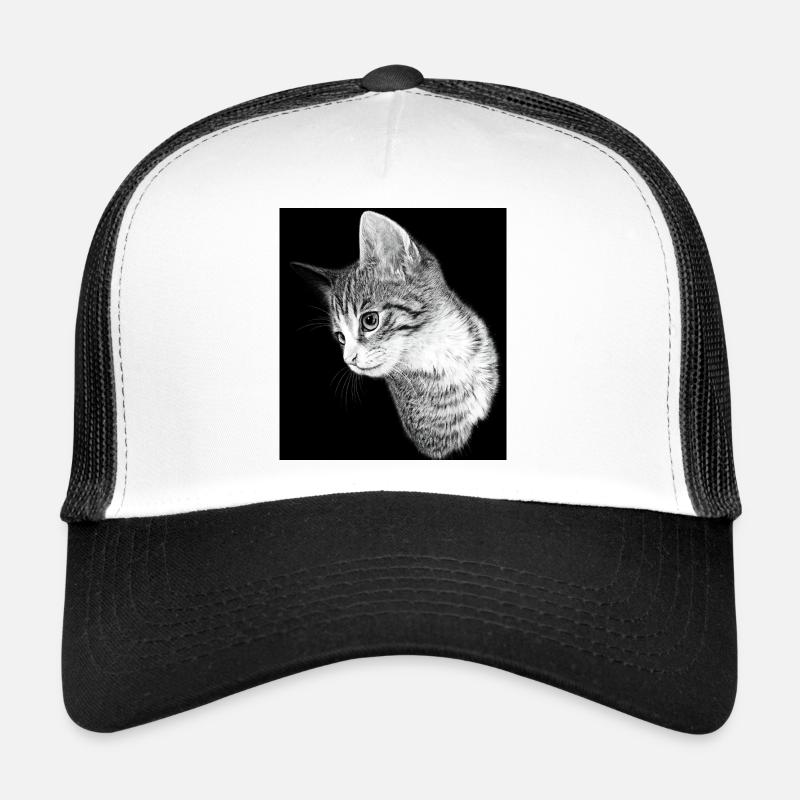 Silhouette de chat en noir et blanc Casquette trucker 