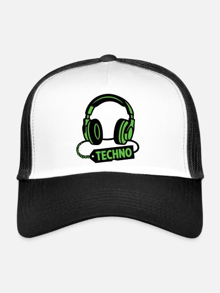 DJ Headphones Producteur du festival techno rave - Casquette trucker  - blanc/noir - Devant