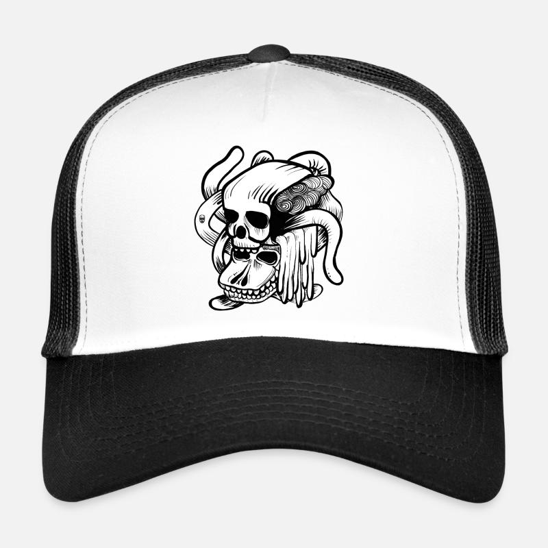 Gribouillis de crâne - Casquette trucker  - blanc/noir