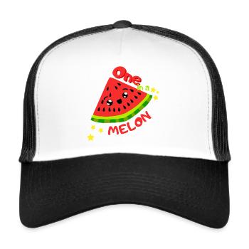 Eine in einer Melone. Kühle Sommerwassermelone des klaren Designs - Trucker Cap - Weiß/Schwarz - Vorne