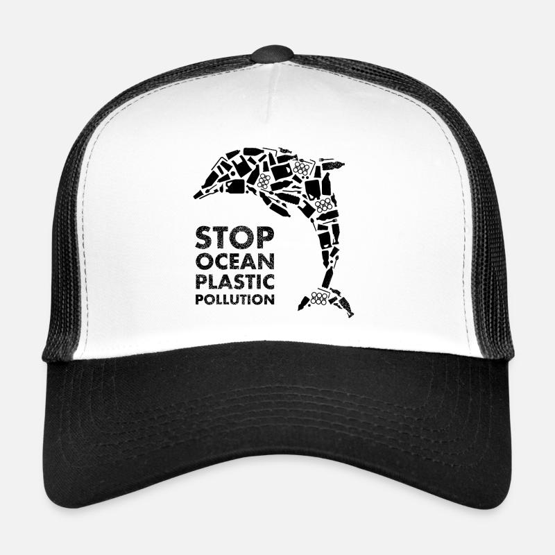 Black dolphin Stop Ocean Plastic Pollution Trucker Cap