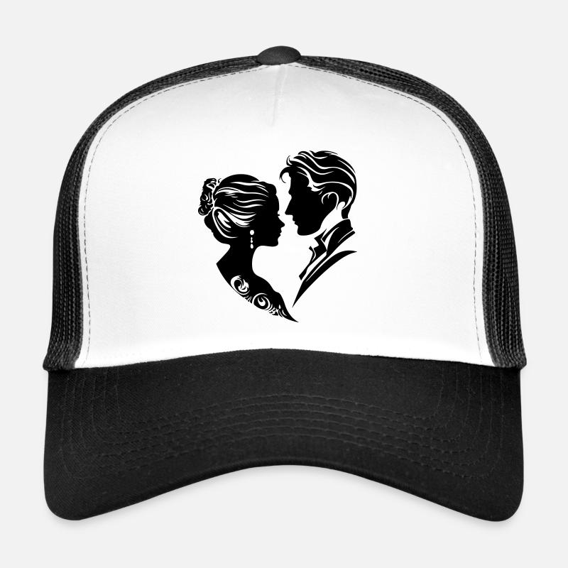 Silhouette de mariage de couple marié - Casquette trucker  - blanc/noir