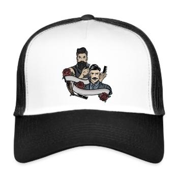 Oldschool Barber // Illustration - Casquette trucker  - blanc/noir - Devant