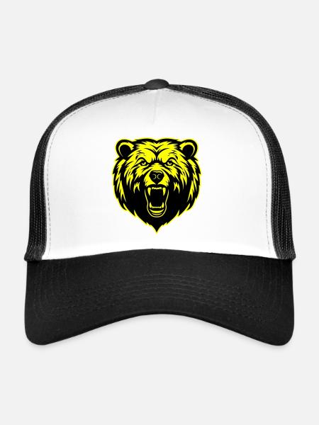 Grizzly Bear Head - Trucker Cap - white/black - Front