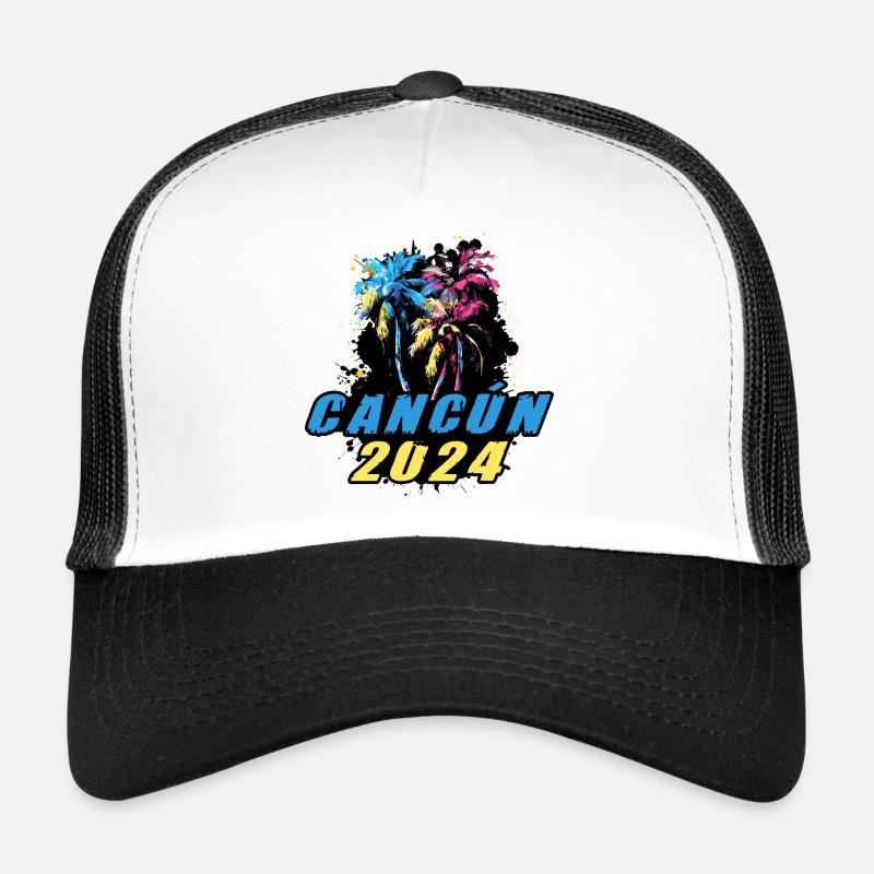 Cancun 2024 Holiday Palm Trees Colorful Trucker Cap