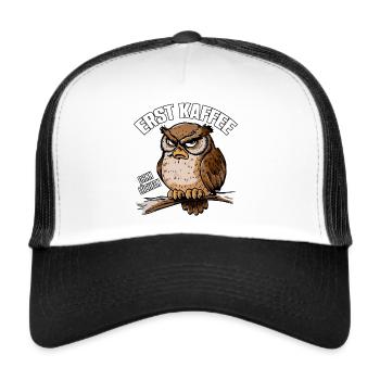 Grantige Eule mit lustigem Kaffeetrinkerspruch - Trucker Cap - Weiß/Schwarz - Vorne