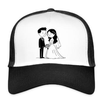 Couple de mariage - Graphique vectoriel romantique - Casquette trucker  - blanc/noir - Devant