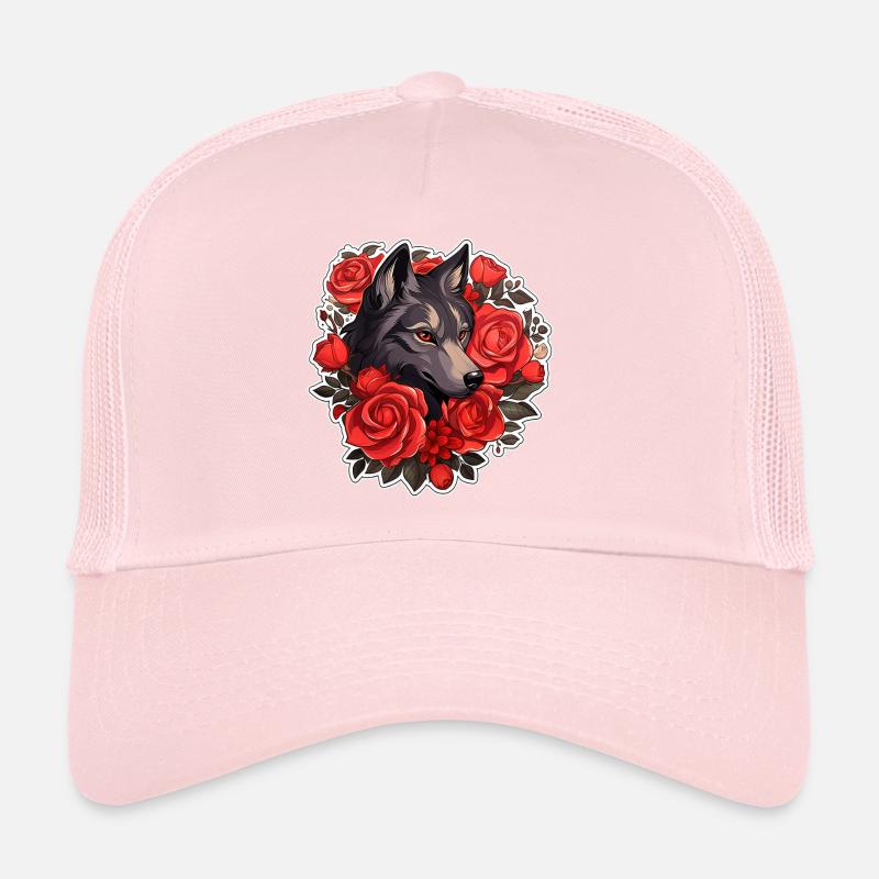Gothic Wolf and Roses Illustration Trucker Cap