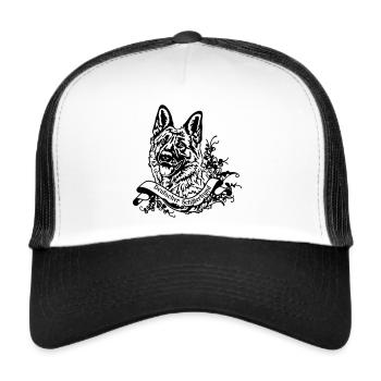 Deutscher Schäferhund an Retro Banner Nr 1 - Trucker Cap - Weiß/Schwarz - Vorne