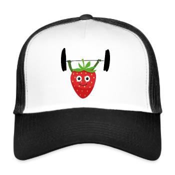 erdbeere, fitness, gewichte heben,sport - Trucker Cap - Weiß/Schwarz - Vorne