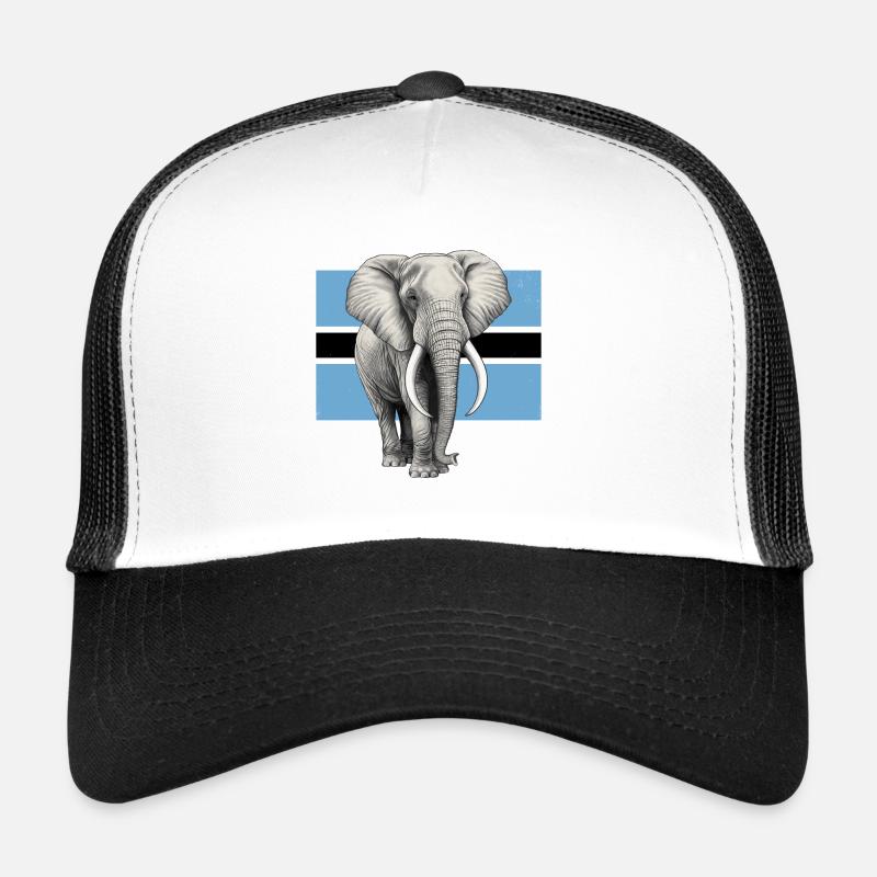 Elefant Flagge von Botswana - Trucker Cap - Weiß/Schwarz