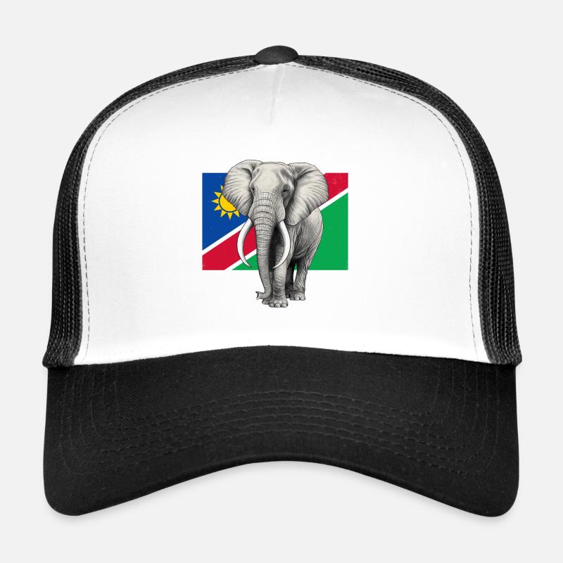 Elefant Flagge von Namibia - Trucker Cap - Weiß/Schwarz