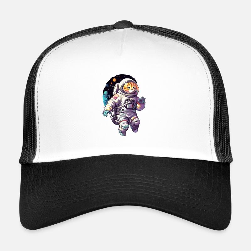 Katze Space Astronaut - Trucker Cap - Weiß/Schwarz